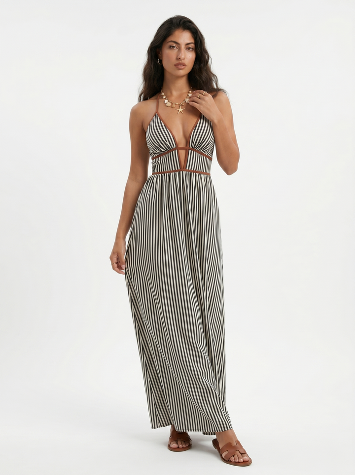 Lilliet - Vestido largo escultural con escote halter