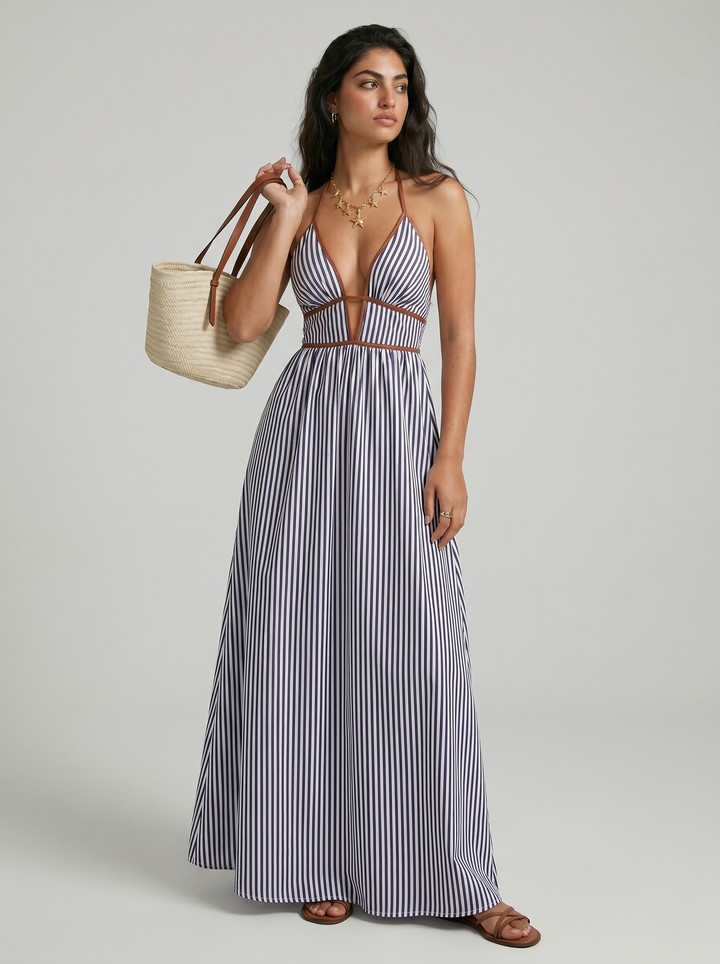 Lilliet - Vestido largo escultural con escote halter