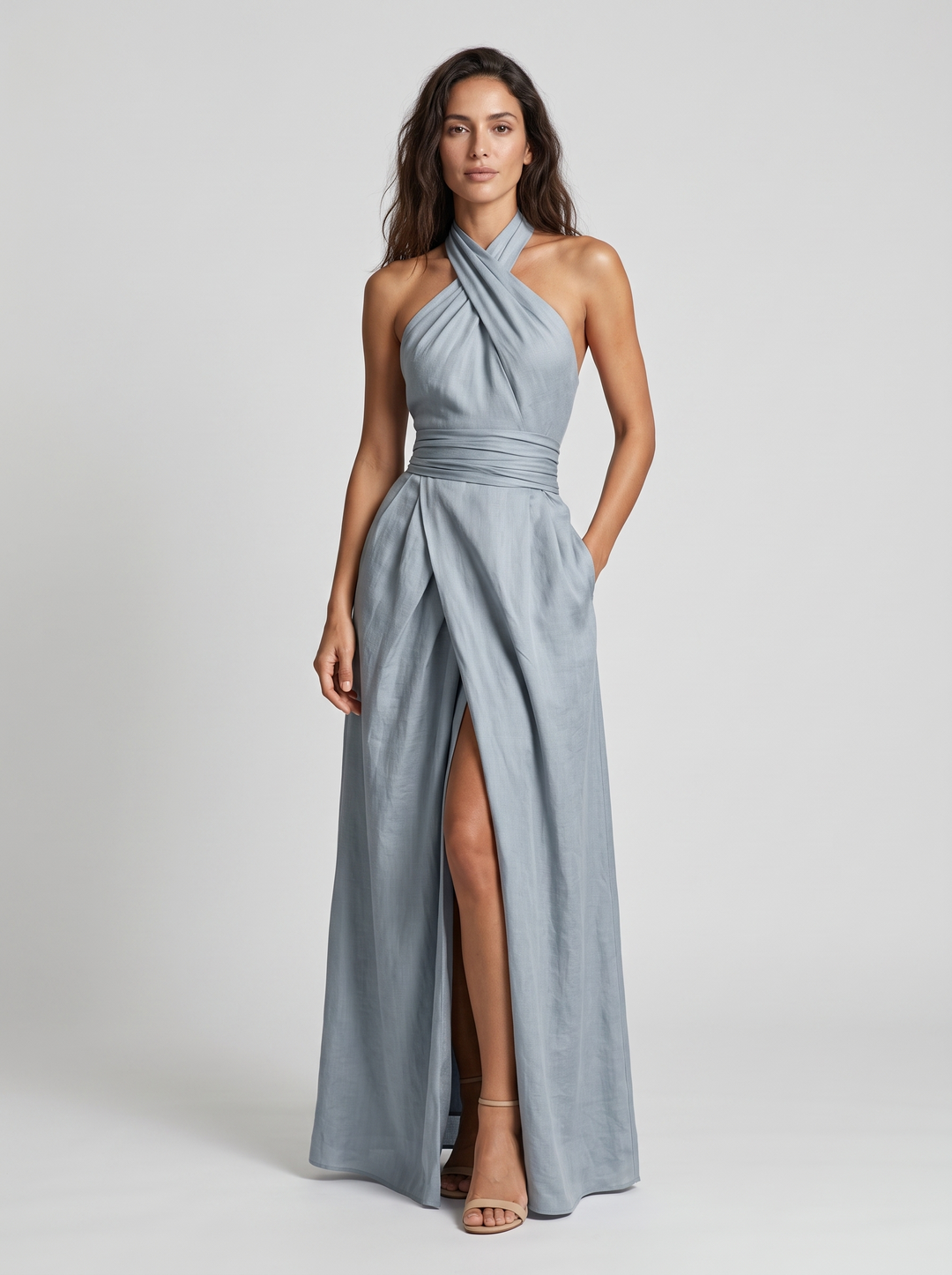 Novalyn - Vestido de noche escultural con cuello halter