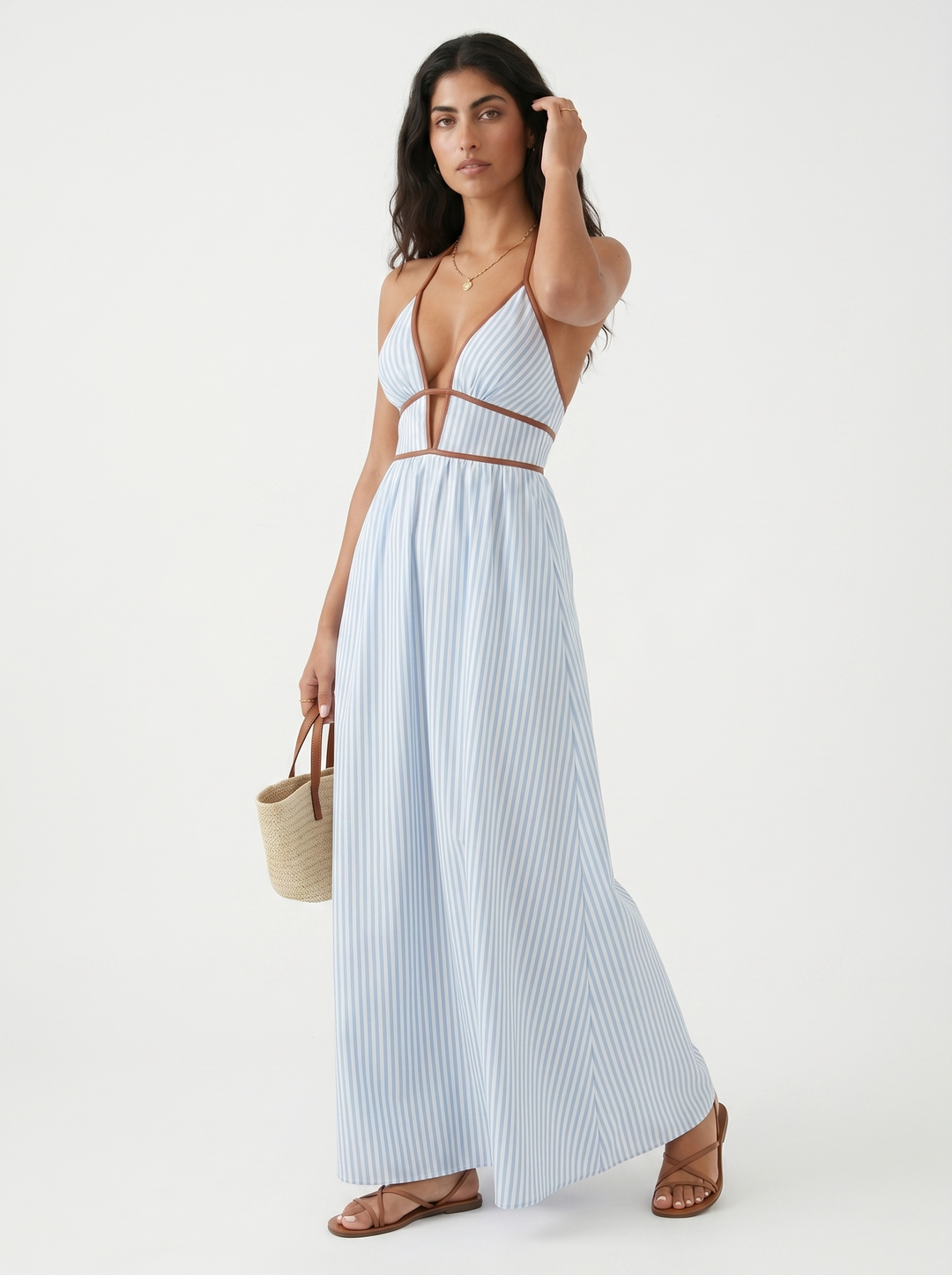 Lilliet - Vestido largo escultural con escote halter
