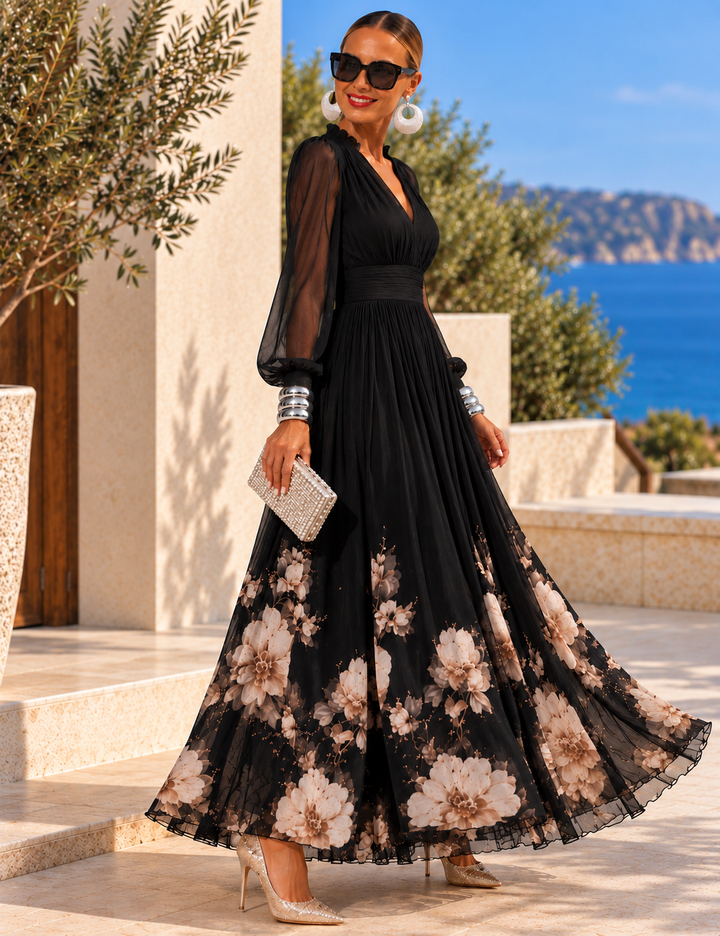 Pirelle - Vestido largo floral con cintura marcada