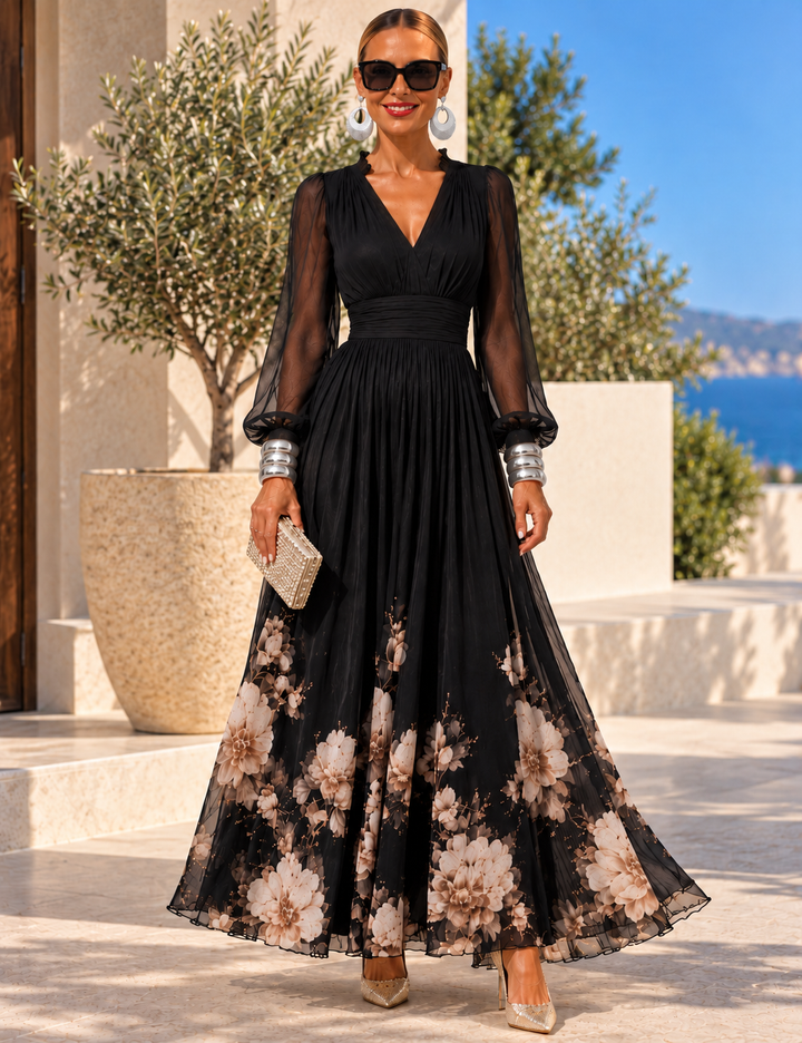 Pirelle - Vestido largo floral con cintura marcada