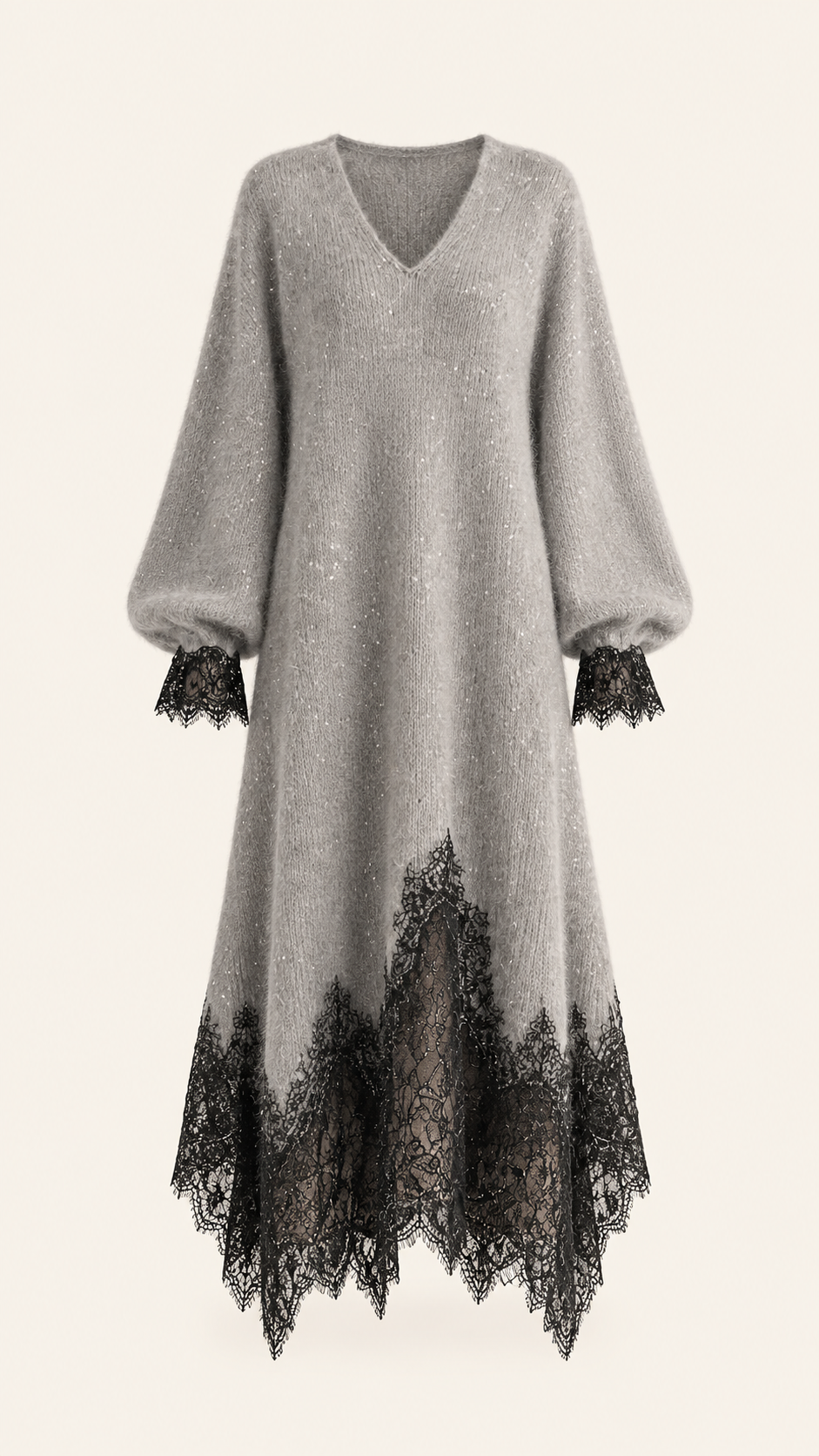 Jiska - Vestido midi con dobladillo de encaje
