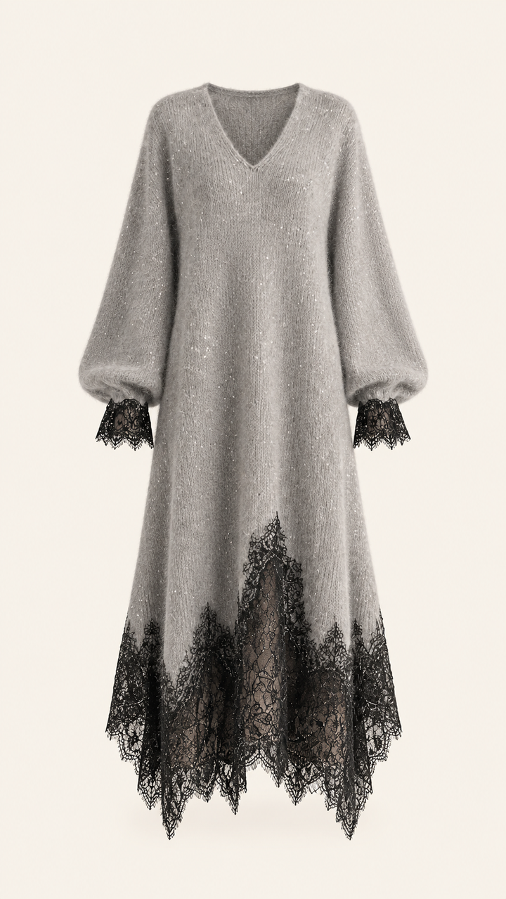 Jiska - Vestido midi con dobladillo de encaje