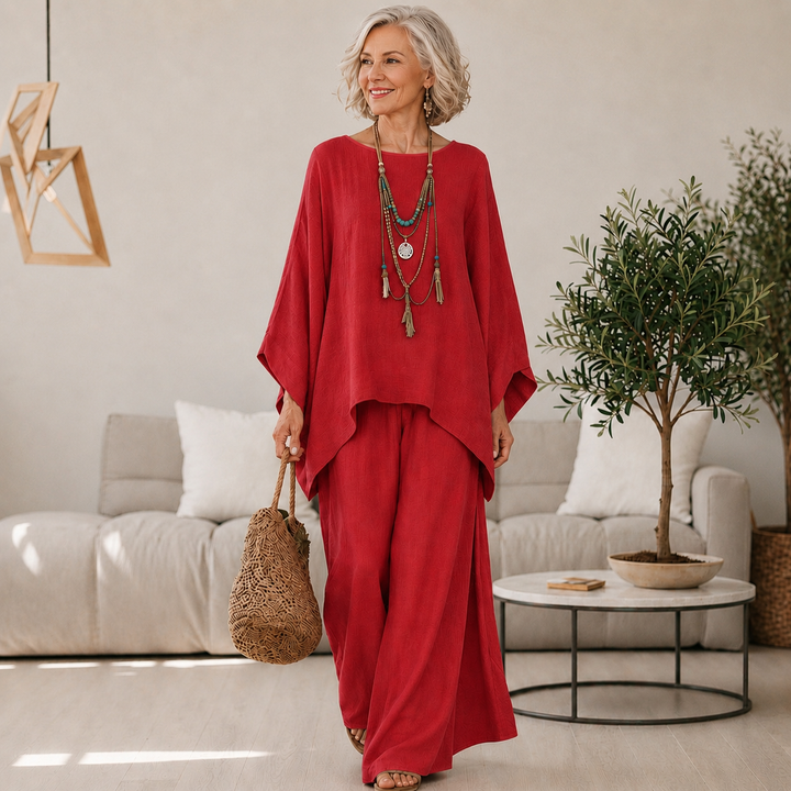 Annisette - Conjunto de dos piezas con pantalón de pernera ancha y tacto suave