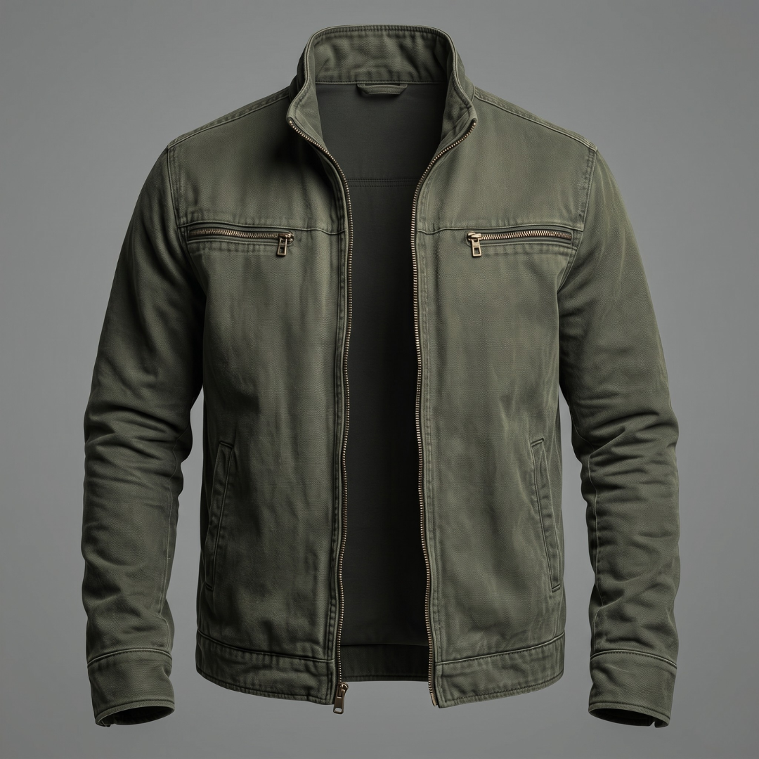 Brody - Chaqueta con cremallera frontal, lavado vintage y tacto suave