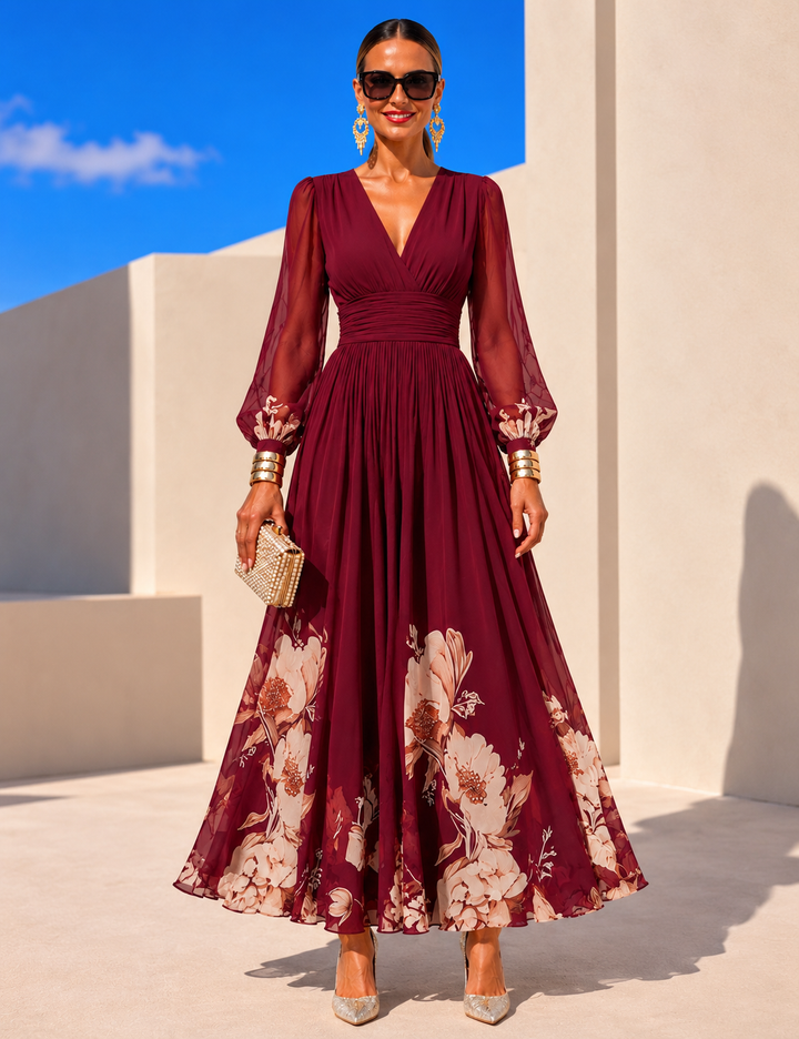 Pirelle - Vestido largo floral con cintura marcada