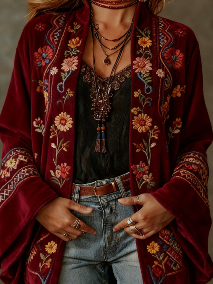 Eudocia - Cárdigan tipo kimono bordado boho