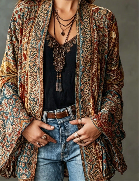 Eudocia - Cárdigan tipo kimono bordado boho