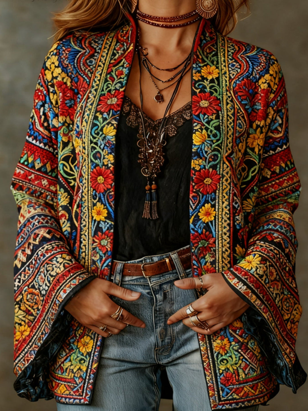 Eudocia - Cárdigan tipo kimono bordado boho