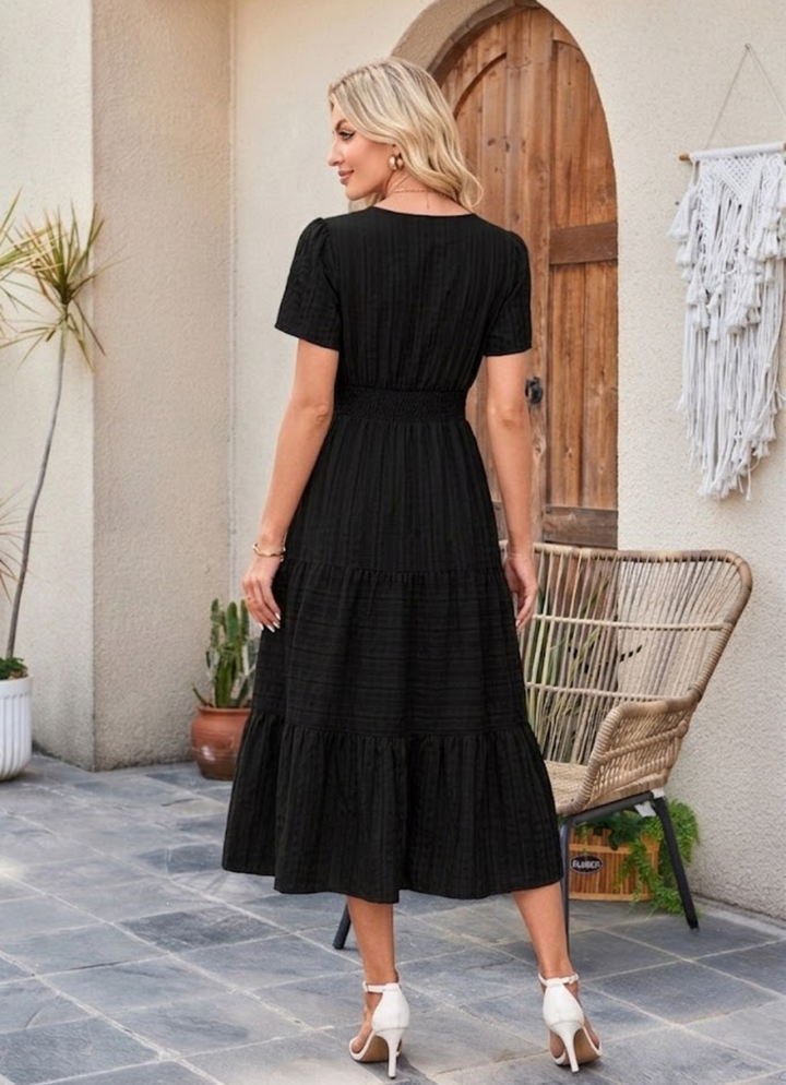 Astrelle - Vestido largo con textura y volantes