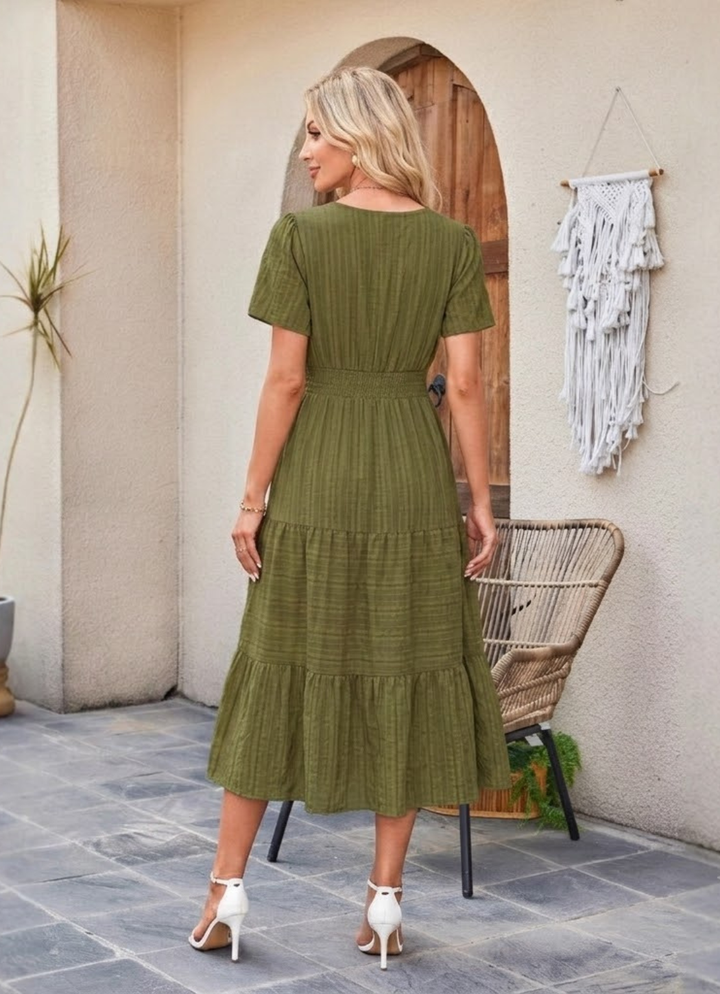 Astrelle - Vestido largo con textura y volantes
