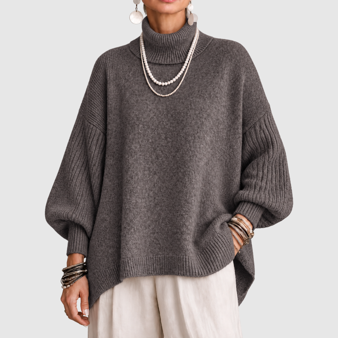 Sorcha - Jersey de cuello alto drapeado de corte relajado