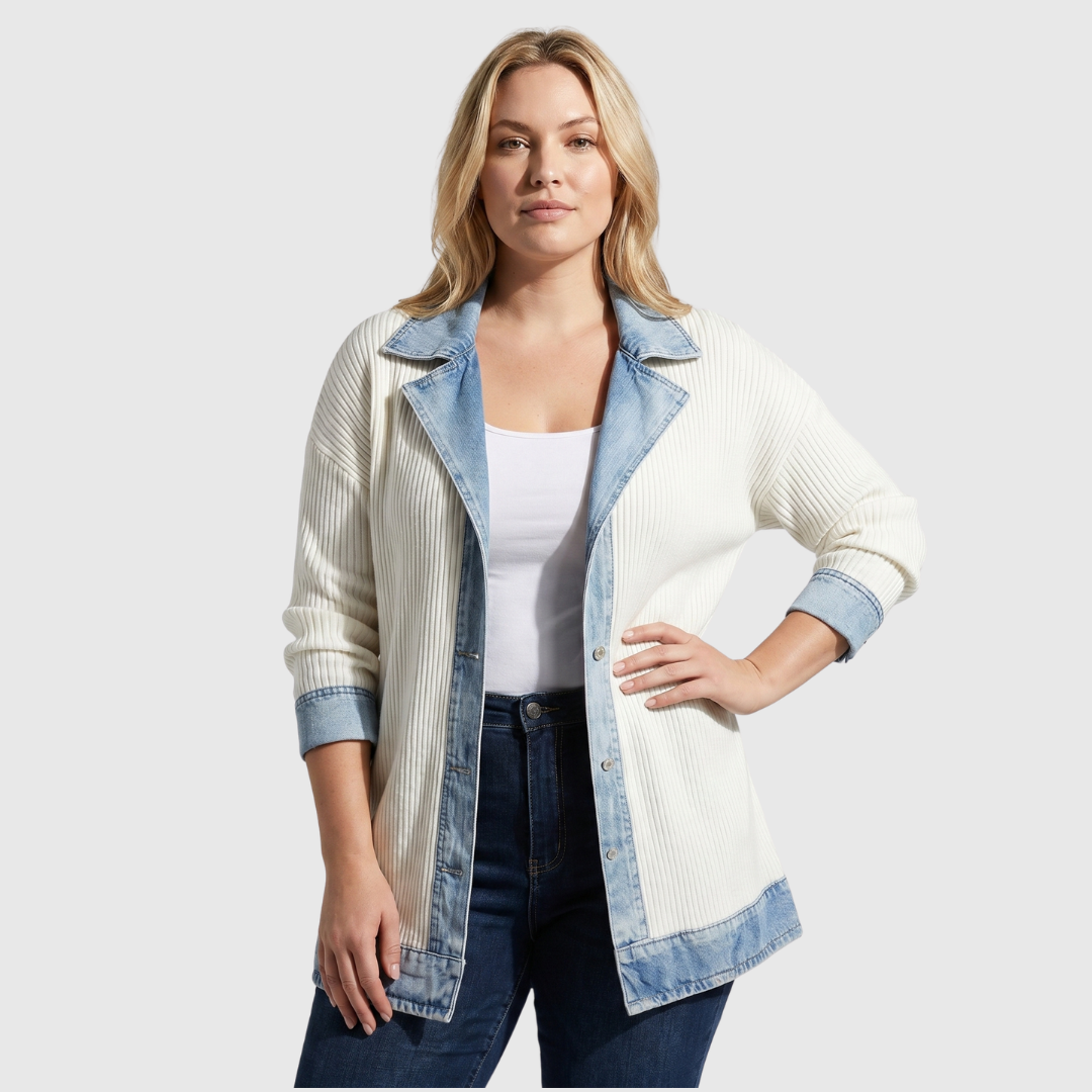 Juliette - Cárdigan de canalé con detalles en denim