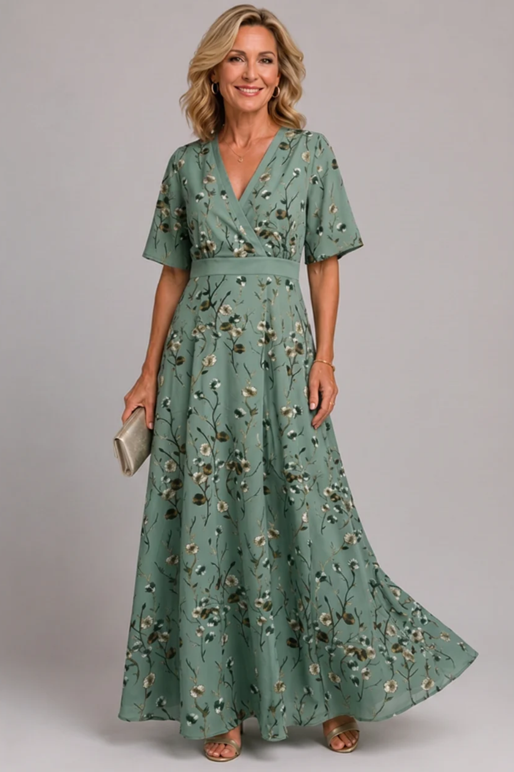 Adaline - Vestido midi floral de tacto suave