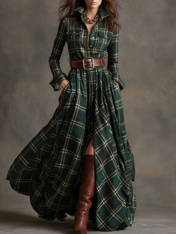 Caralisse - Vestido largo de cuadros premium