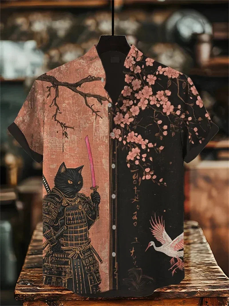 Ulric - Camisa de botones con estampado gráfico de estilo costero