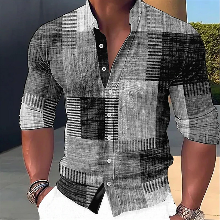 Finn - Camisa entallada de cuello mao con estampado geométrico