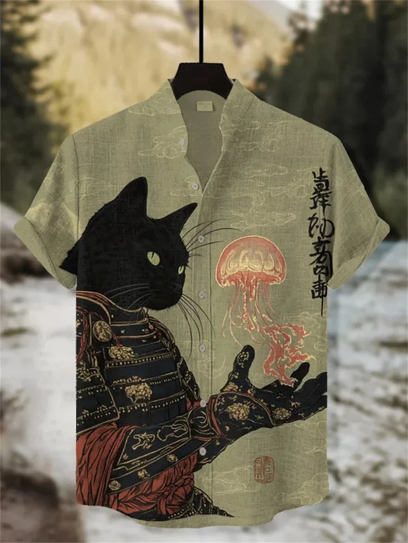 Ulric - Camisa de botones con estampado gráfico de estilo costero