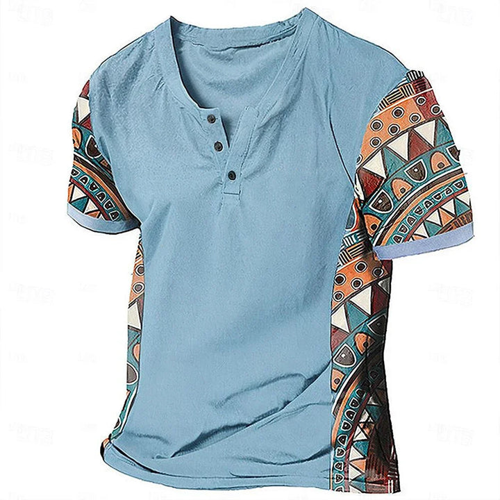 Zachary - Camiseta Henley tribal de inspiración vintage