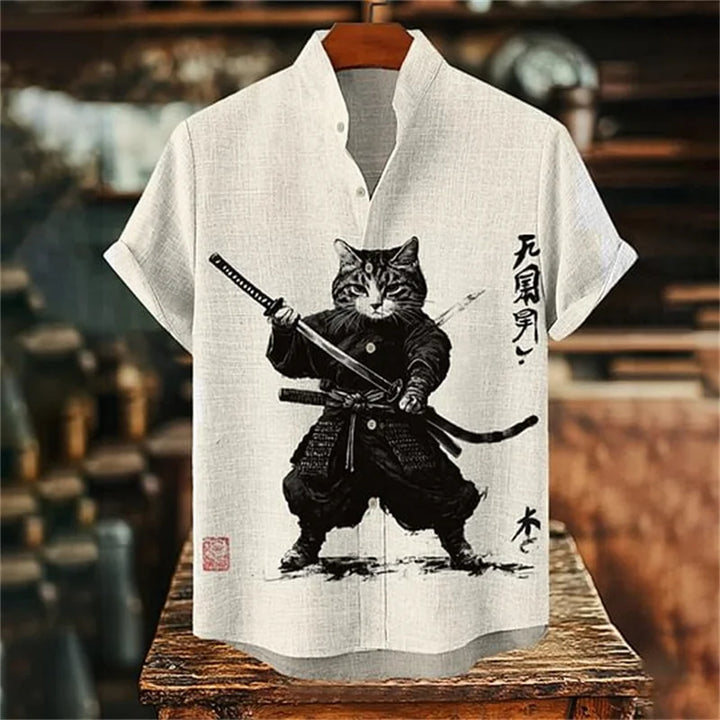 Ulric - Camisa de botones con estampado gráfico de estilo costero