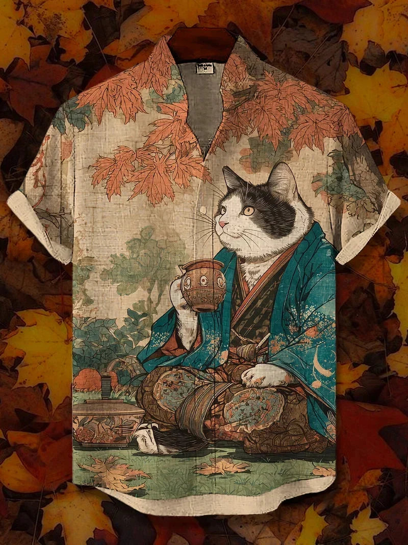 Ulric - Camisa de botones con estampado gráfico de estilo costero