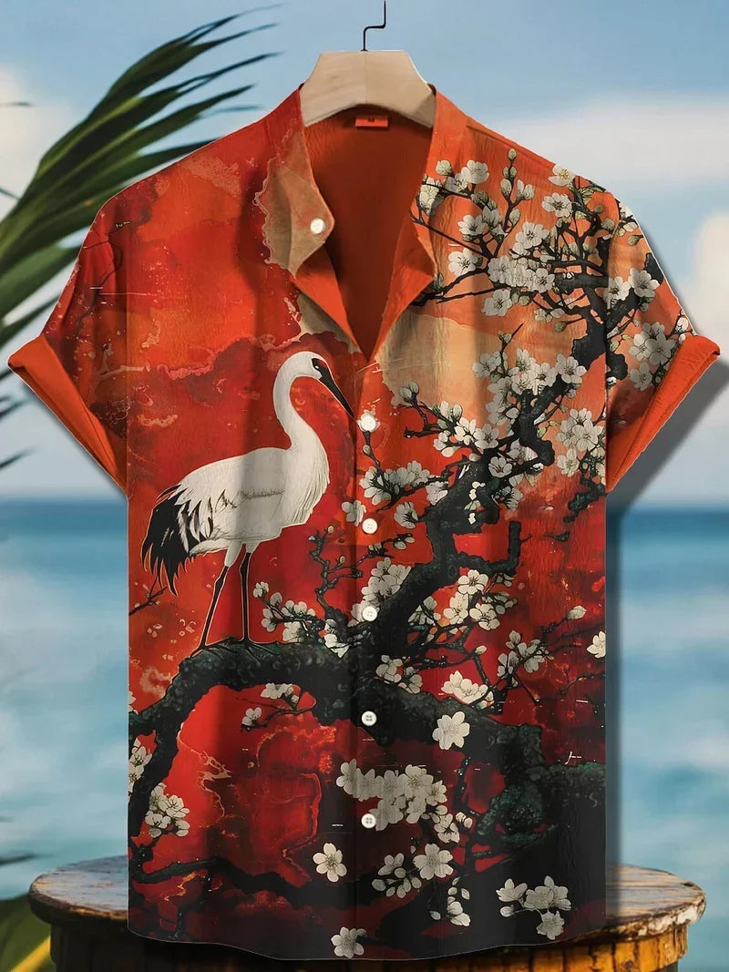 Ulric - Camisa de botones con estampado gráfico de estilo costero