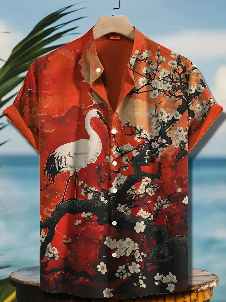 Ulric - Camisa de botones con estampado gráfico de estilo costero