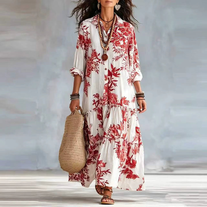 Thealise - Vestido largo ligero con estampado floral y botones