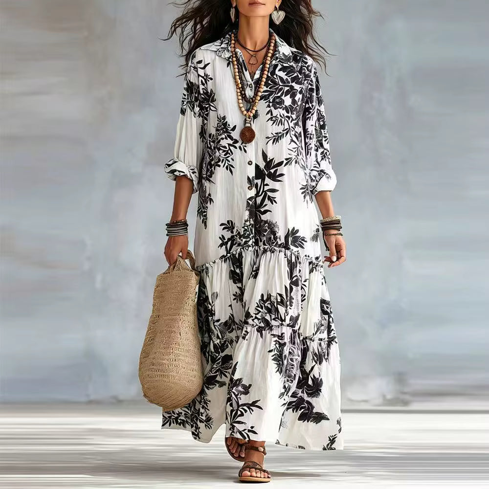 Thealise - Vestido largo ligero con estampado floral y botones