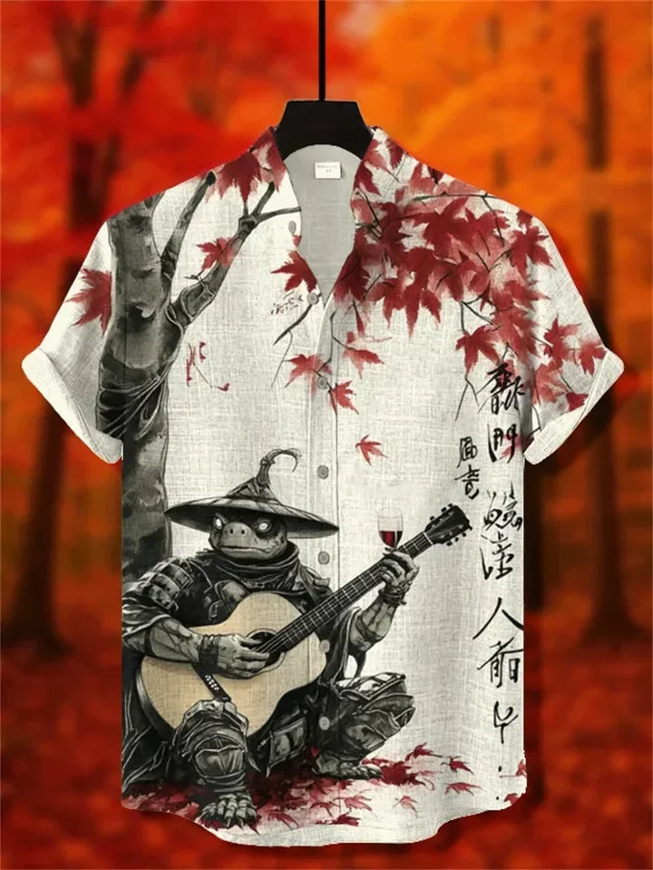 Ulric - Camisa de botones con estampado gráfico de estilo costero