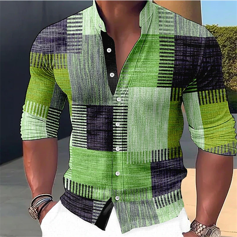 Finn - Camisa entallada de cuello mao con estampado geométrico