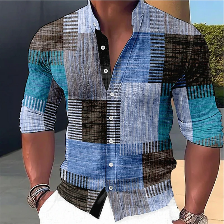 Finn - Camisa entallada de cuello mao con estampado geométrico
