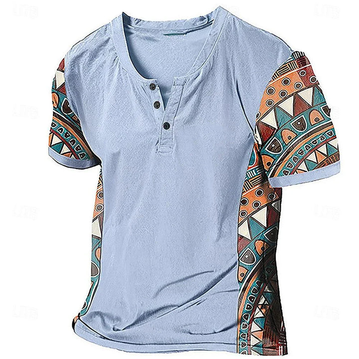 Zachary - Camiseta Henley tribal de inspiración vintage