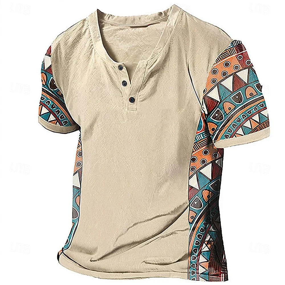 Zachary - Camiseta Henley tribal de inspiración vintage