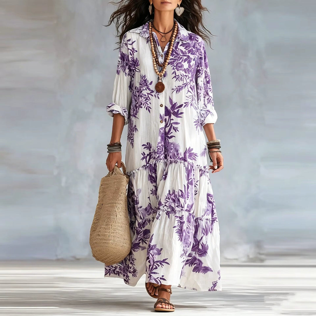 Thealise - Vestido largo ligero con estampado floral y botones