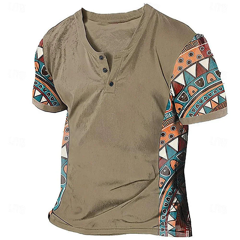 Zachary - Camiseta Henley tribal de inspiración vintage