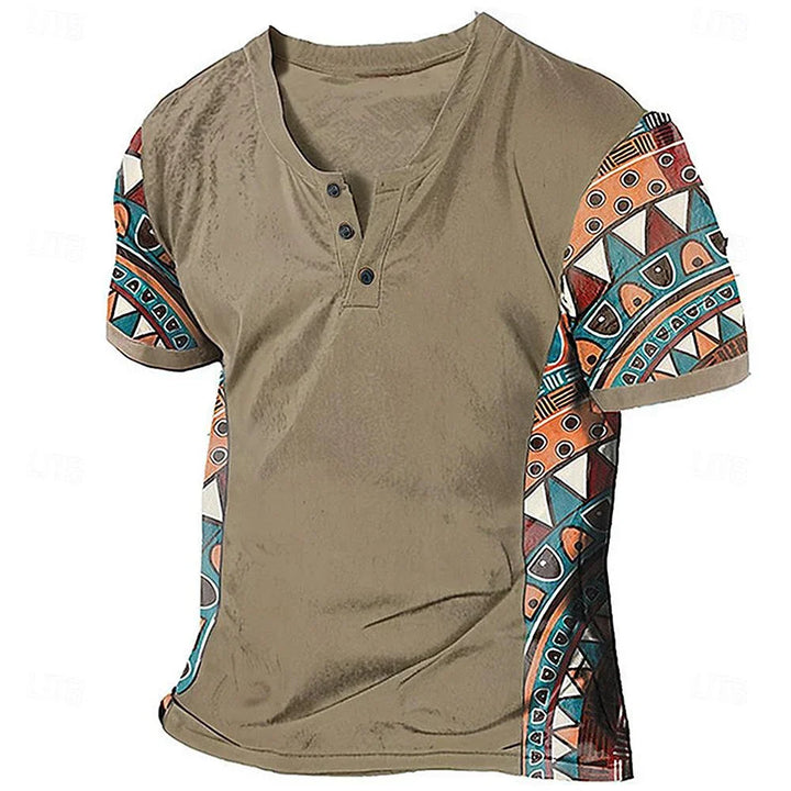 Zachary - Camiseta Henley tribal de inspiración vintage