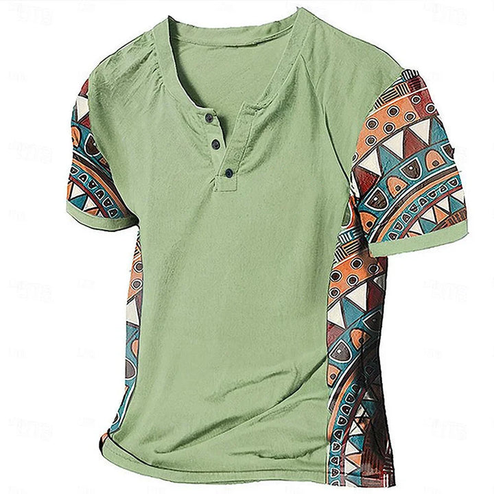 Zachary - Camiseta Henley tribal de inspiración vintage