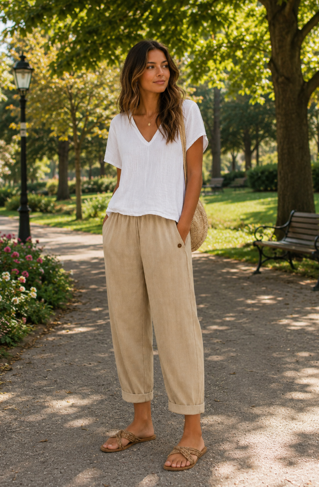 Desirae - Pantalones de lino ligeros