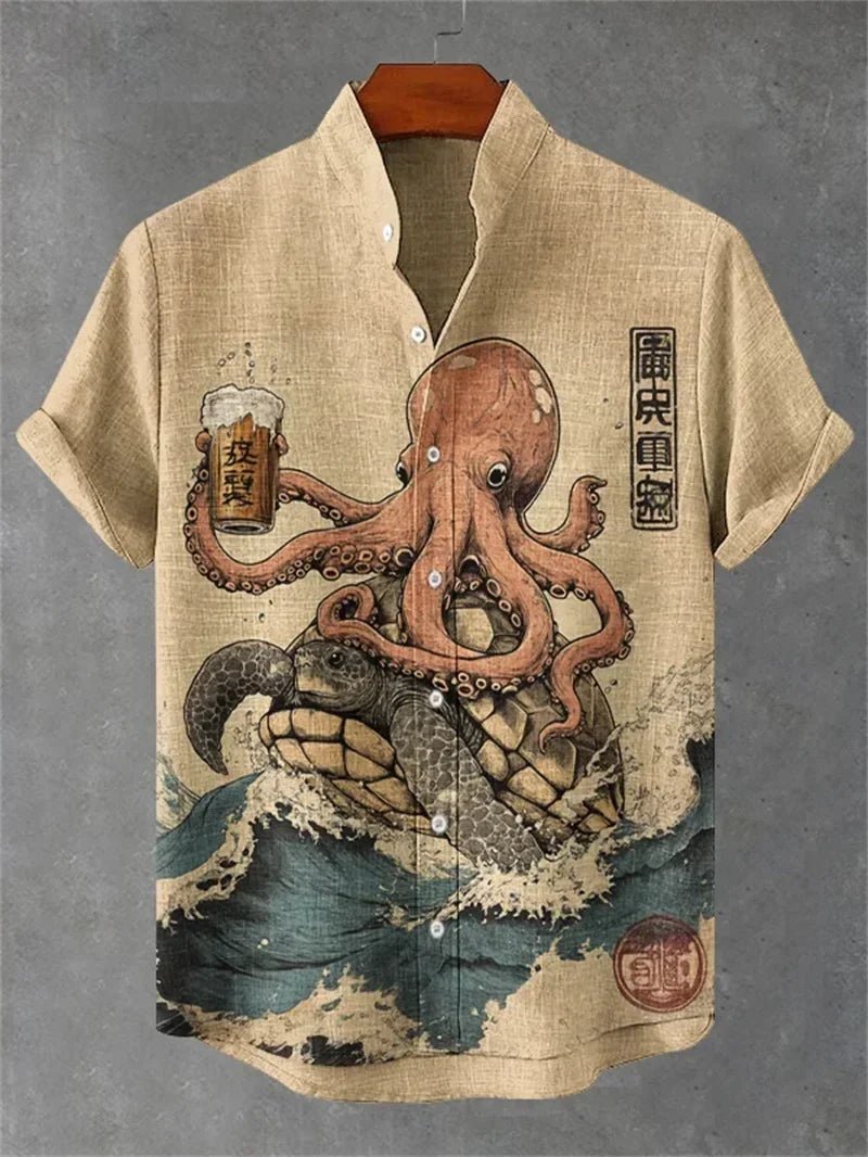 Ulric - Camisa de botones con estampado gráfico de estilo costero
