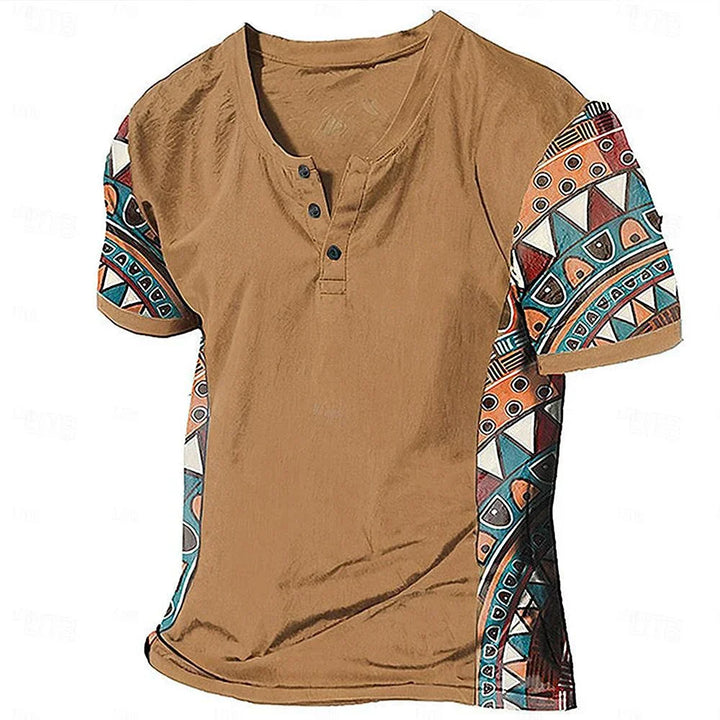 Zachary - Camiseta Henley tribal de inspiración vintage