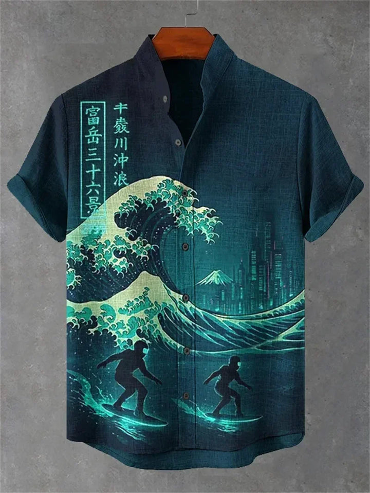 Ulric - Camisa de botones con estampado gráfico de estilo costero
