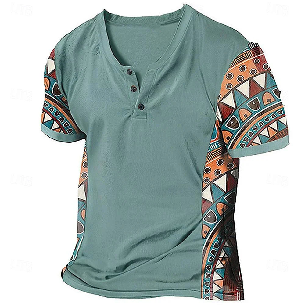 Zachary - Camiseta Henley tribal de inspiración vintage