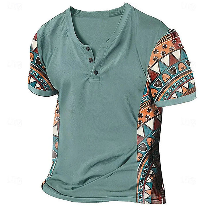 Zachary - Camiseta Henley tribal de inspiración vintage