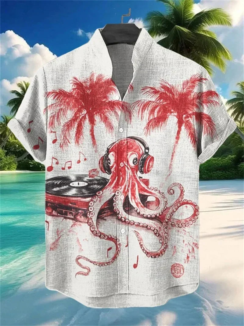 Ulric - Camisa de botones con estampado gráfico de estilo costero