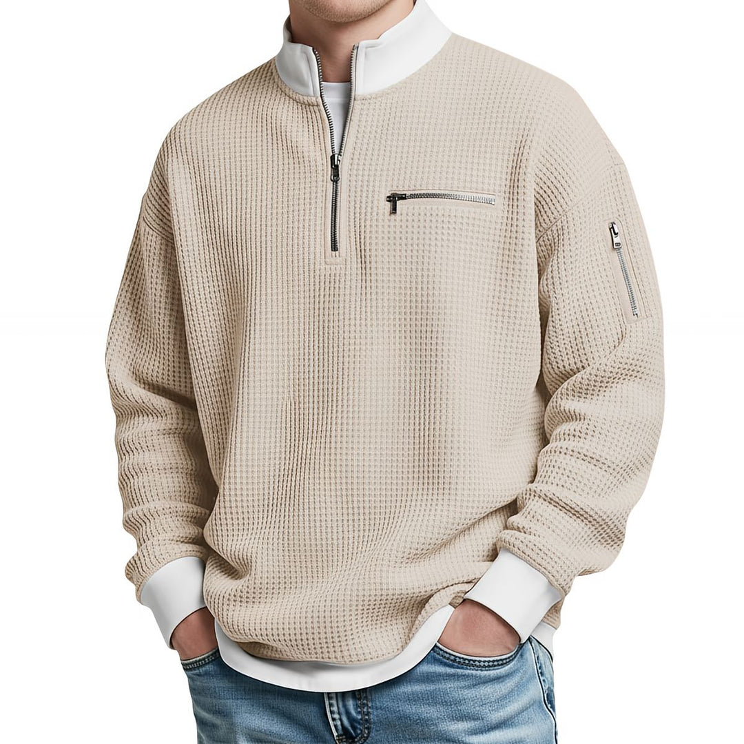Peldon - Jersey de punto gofre con media cremallera