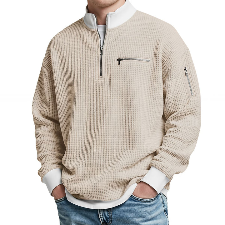 Peldon - Jersey de punto gofre con media cremallera