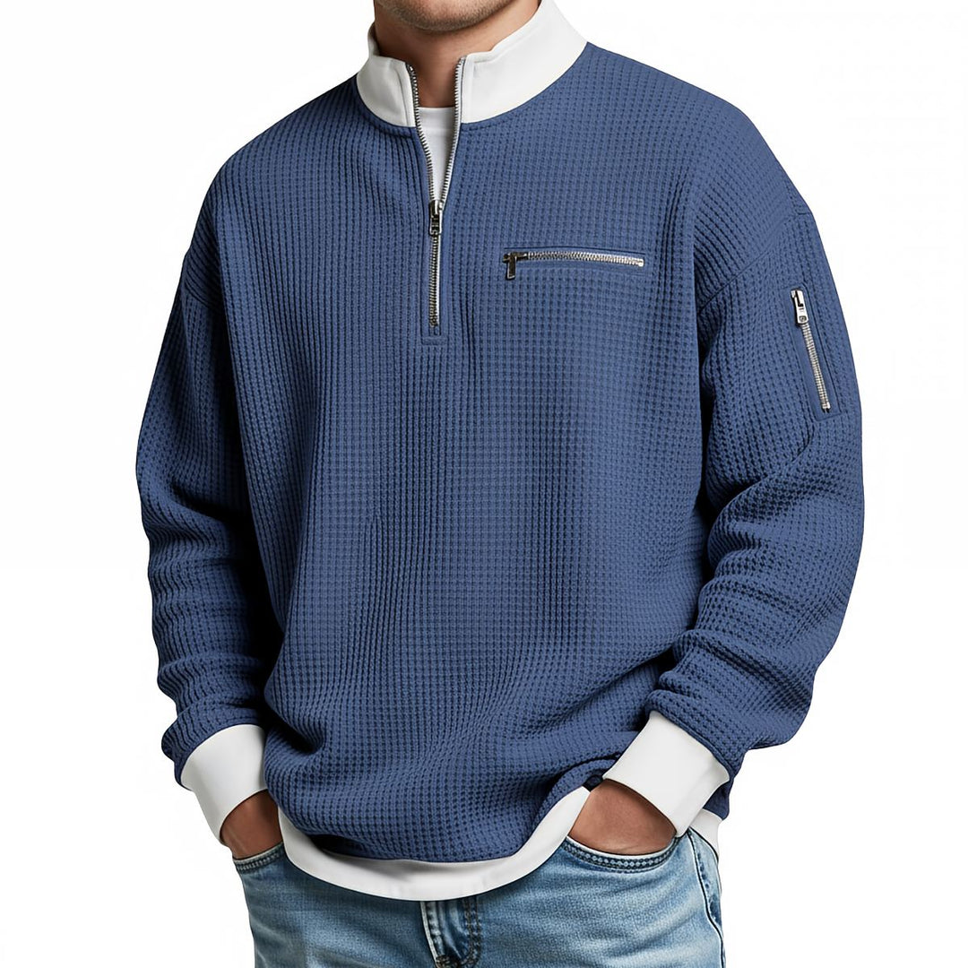 Peldon - Jersey de punto gofre con media cremallera