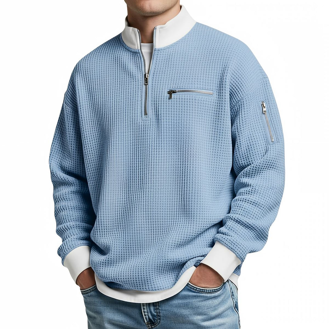 Peldon - Jersey de punto gofre con media cremallera